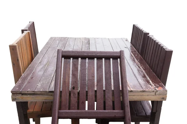 Wooden table with chair isolated on white background — Stock Photo, Image