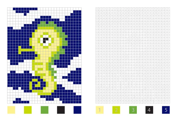 番号の付いた正方形の着色のページのピクセル fich 馬漫画 — ストックベクタ