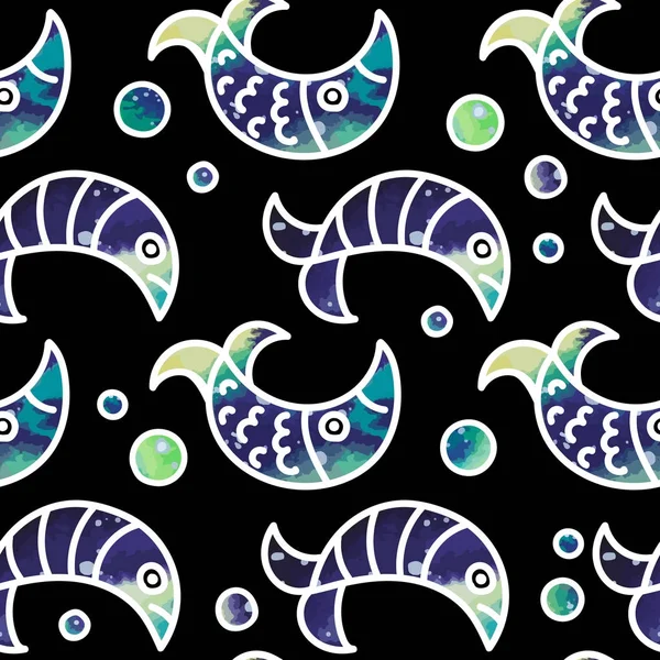 水彩の宇宙魚のシームレス パターン — ストックベクタ