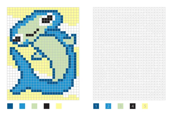 Pixel tiburón martillo de dibujos animados en la página para colorear con cuadrados numerados — Vector de stock