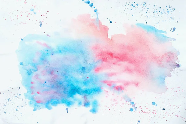 Abstract kleurrijk aquarel hand getekende afbeelding voor splash achtergrond, roze en blauw tinten op wit. Artwork voor creatieve banner, kaart, sjabloon, design — Stockfoto