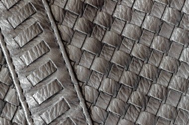 Hakiki karanlık hasır deri yakın çekim ve detaylar doku dikiş erkek çanta ile. Arka plan için. Alışveriş, üretim, yaşam kavramı,