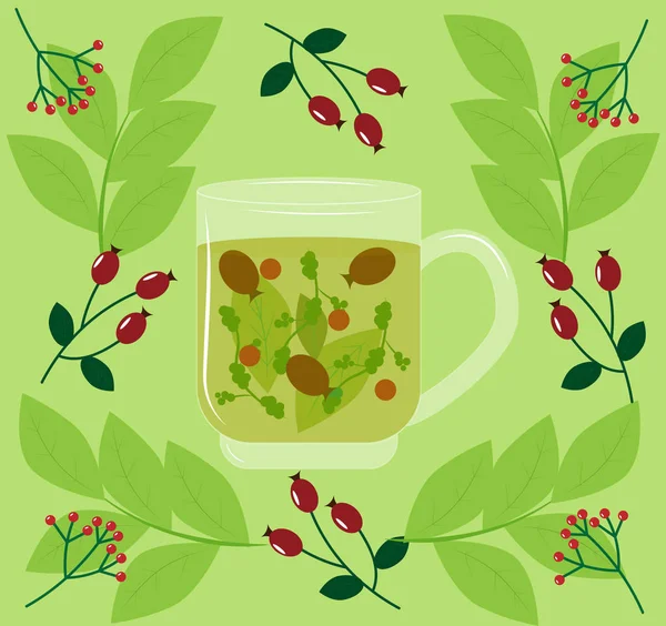 Herbata ziołowa z róży i viburnum — Wektor stockowy