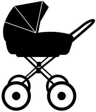 bir bebek arabasının siyah ve beyaz silueti