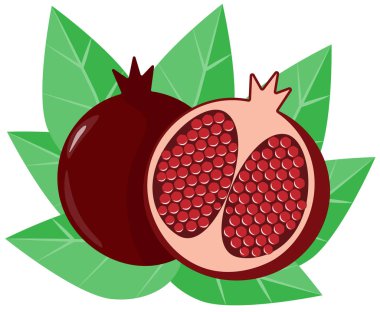 Yaprakların üzerinde nar meyvesi.