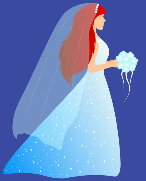 Novia en vestido azul con diamantes de imitación — Vector de stock