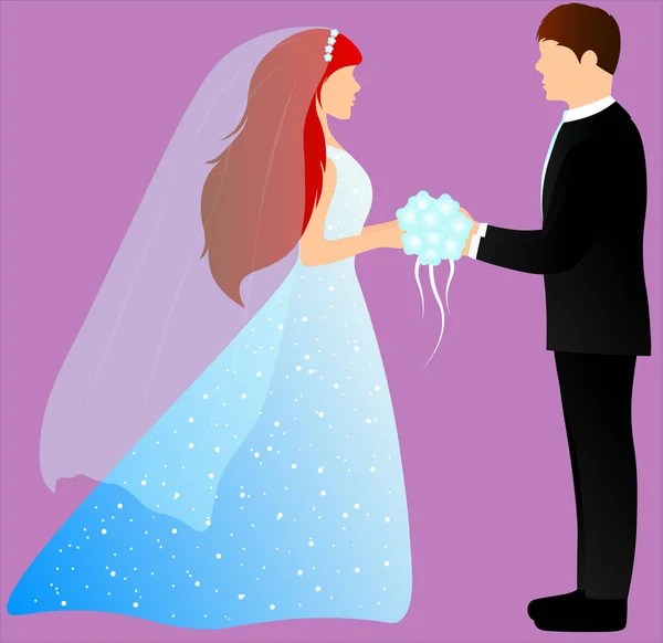 Sposa e sposo si tengono per mano — Vettoriale Stock