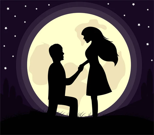 Silhouette of lovers in the moon — Stock Vector