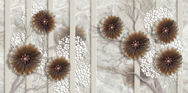 Tapete Textur Schmuck Blumen Beige Marmor Hintergrund Vertikale Streifen — Stockfoto