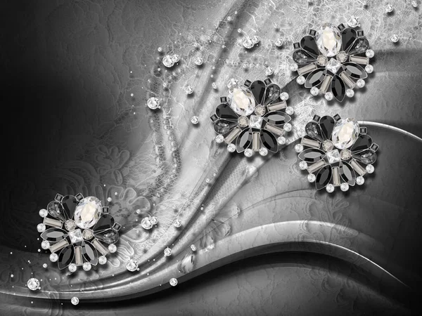Ταπετσαρία Υφή Κοσμήματα Λουλούδια Πέπλο Ασπρόμαυρο Φόντο — Φωτογραφία Αρχείου