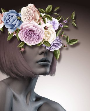 3D duvar kağıdı, Leydim, arkaplanda bir buket çiçek var.