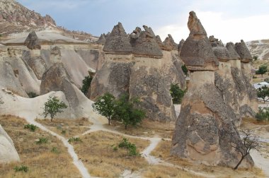 Pasabag Kapadokya, Türkiye'de volkanik tüf taş kayalarda doğal Vadisi.