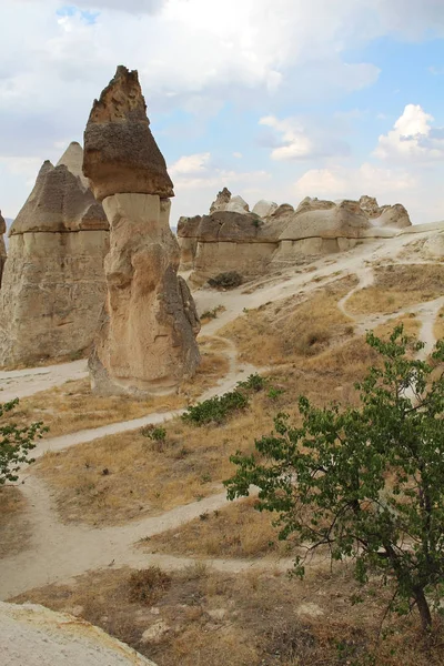 Vallée naturelle avec roches volcaniques de tuf en pierre à Pasabag en Cappadoce, Turquie . — Photo