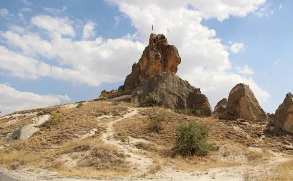 Natural valley with volcanic tuff stone rocks in the evening. Goreme, Cappadocia, Turkey. — Stock Photo, Image
