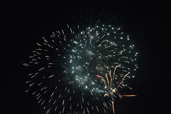 Gekleurd vuurwerk in de zwarte nachtelijke hemel — Stockfoto