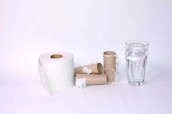 Drink Lot Case Diarrhea Full Empty Toilet Paper Rolls Glass — Stock Photo, Image