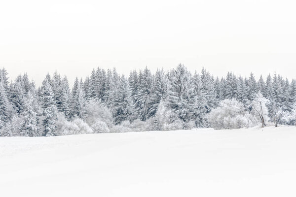 Landscape of snowy mountains in the highlands