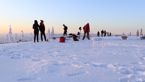 Lysa Hora Beskydy Czech Republic February 2020 Tourists Takes Pictures — Stock Video