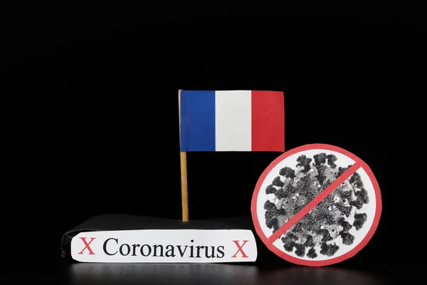 Bandiera Nazionale Francia Con Cella Covid Parola Coronavirus Malattie Rapida — Foto Stock