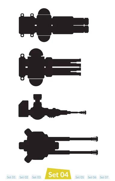 Conjunto de Armas de Nave Espacial conjunto de silueta cuatro — Vector de stock