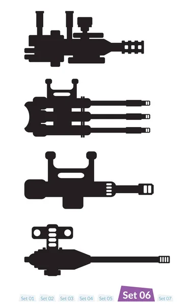 Conjunto de armas de la nave espacial silueta conjunto seis — Vector de stock