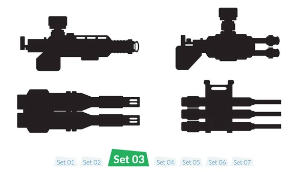 Set di astronave silhouette armi set tre — Vettoriale Stock