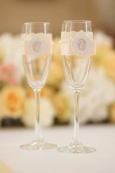 wedding glasses.Wedding decor, interior. Festive .