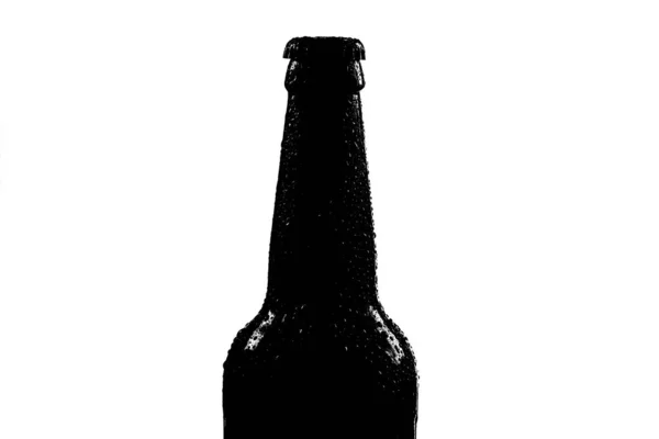 白色背景上啤酒瓶的黑色轮廓图 — 图库照片