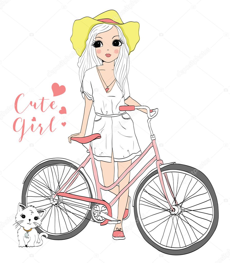  girl holding bike