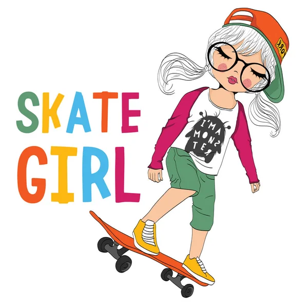 Menina bonito com skate —  Vetores de Stock