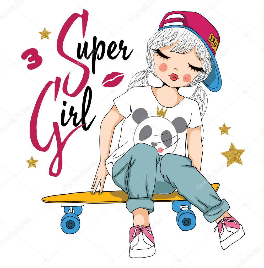 cute girl with skateboard 