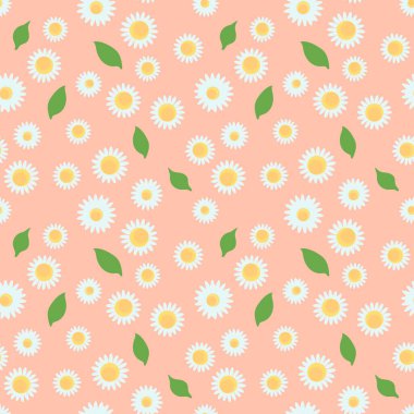 Şirin renkli bir arka planda vektör papatya çiçekleri kusursuz desen. Herhangi bir yüzey için modern yaz tasarım baskı dokusu.