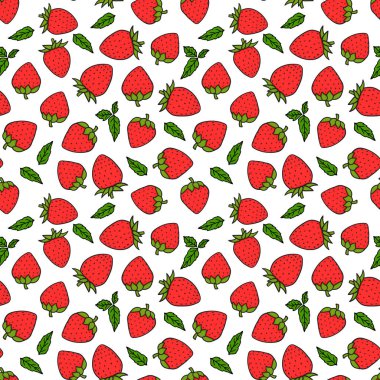 Böğürtlensiz Çilek deseni. Kırmızı Renkler Vektör el çizimi illüstrasyon Yüzey yaz tasarımı beyaz arkaplanda izole