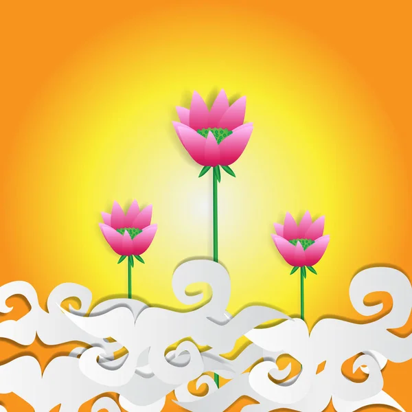 간단한 로터스 꽃과 원활한 배경 구름 — 스톡 벡터
