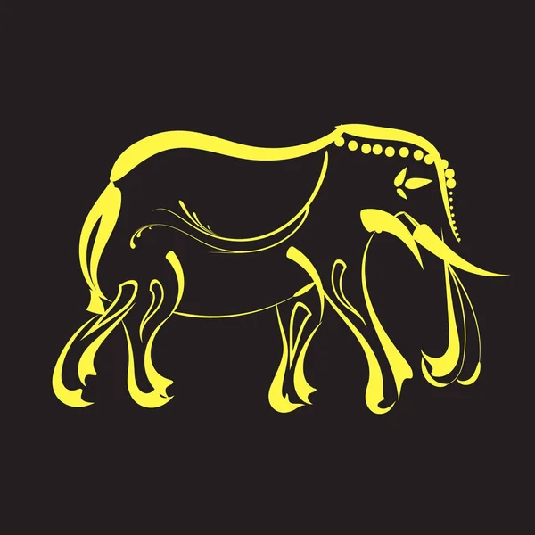 Lijn geel gouden olifant vector design — Stockvector