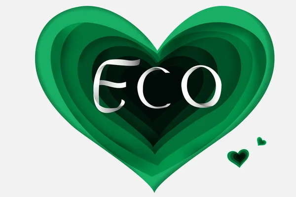 Papírové umění Eco zelené srdce, vektor, přechod — Stockový vektor