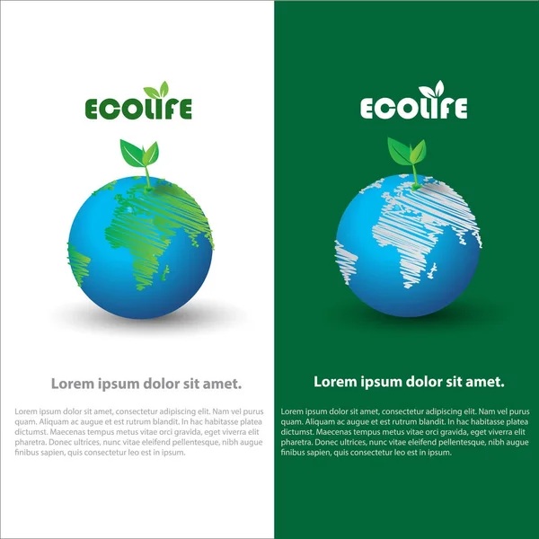 Wektor ziemia i liść logo kombinacji. Planety i eco symb — Wektor stockowy