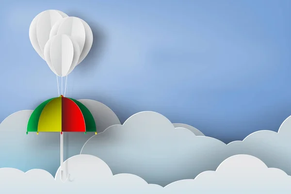 Τέχνη χαρτί λευκό μπαλόνι και o βροχών ομπρέλα — Διανυσματικό Αρχείο
