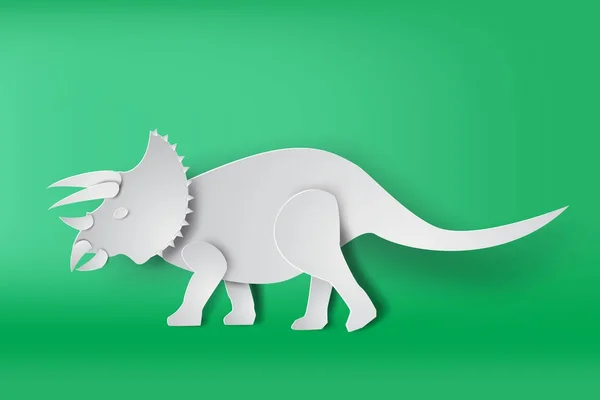 Papier van Triceratops dinosour op groene achtergrond vector art — Stockvector