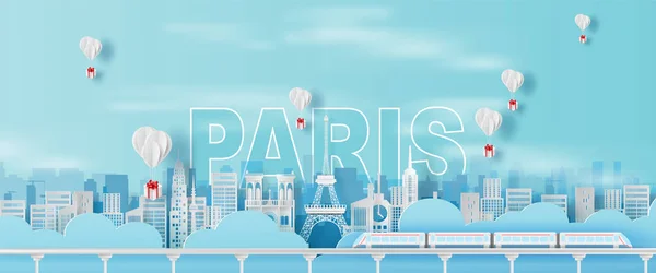 Papierkunst en ambacht Reizende vakantie Eiffeltoren Parijs stad — Stockvector