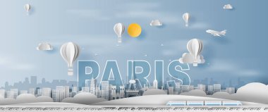 Seyahat eden Eiffel Kulesi Paris 'in kağıt işçiliği ve kesimi.
