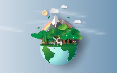 Yeşil ağaçlar ormanında ren geyiği tasviri, Yaratıcı Origami 