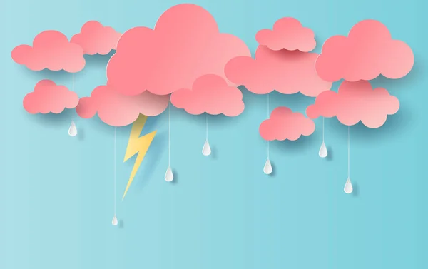 Illustration of Rain view with cloud and yellow lighting on blue — Stock Vector