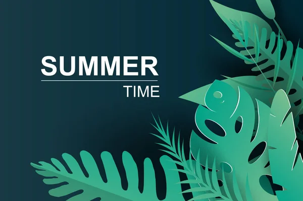 Illustration der Trends Sommer tropische Palmblätter und Pflanzen. — Stockvektor