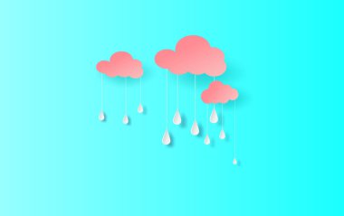 Tatlı renkte yağmur mevsiminin çizimi. Kağıt kesiği tasarımı 