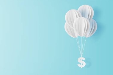 Mavi gökyüzünde dolar işareti olan balon çizimi. 