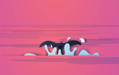 Deniz manzaralı kuyruk balinasının resmi. Güneş ışığı mavi gökyüzü, Summer. 