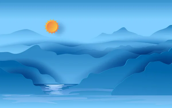 Ilustração da paisagem Vista das montanhas céu azul luz solar — Vetor de Stock