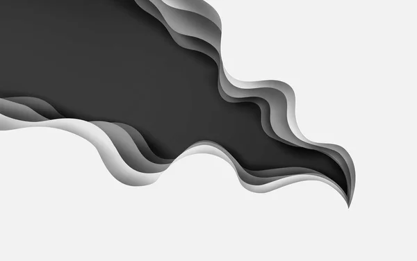 Arte en papel 3D de la capa de curva abstracta negro-whaite fondo . — Vector de stock