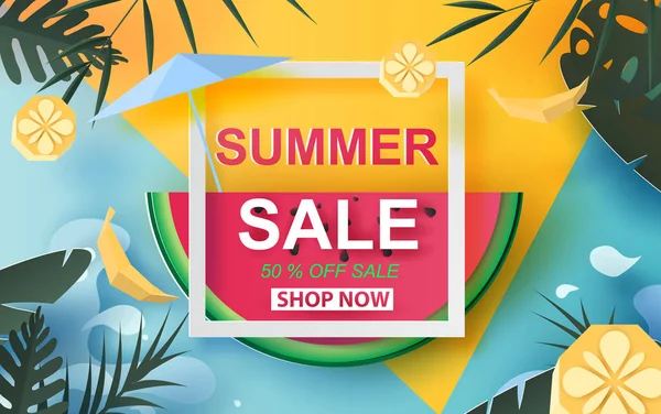 3D illustration of Summer Sale Banner With Watermelon.up to 50% — 图库矢量图片